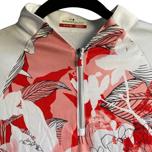 GRAND SLAM On Course Womens Top Floral Printed Funnel Neck Size S Short Sleeve - Picture 2 of 12